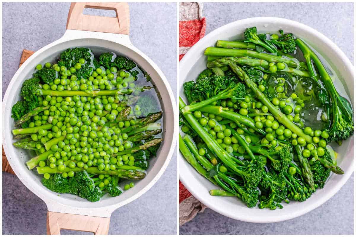 process shot to blanch the veggies for salad and place in an ice bath.
