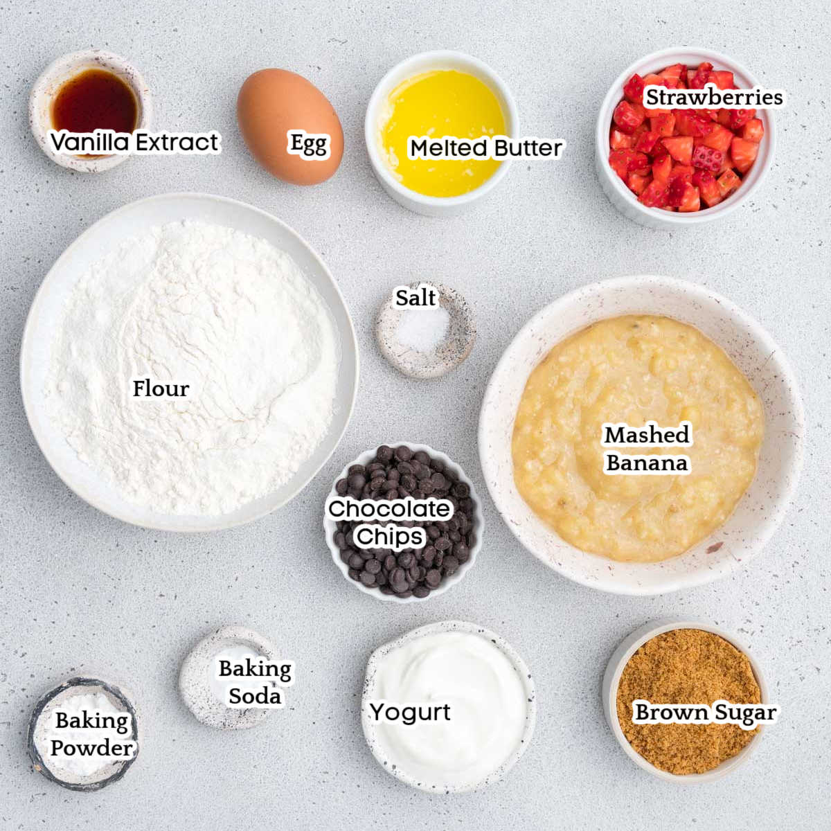 ingredients for strawberry banana bread.