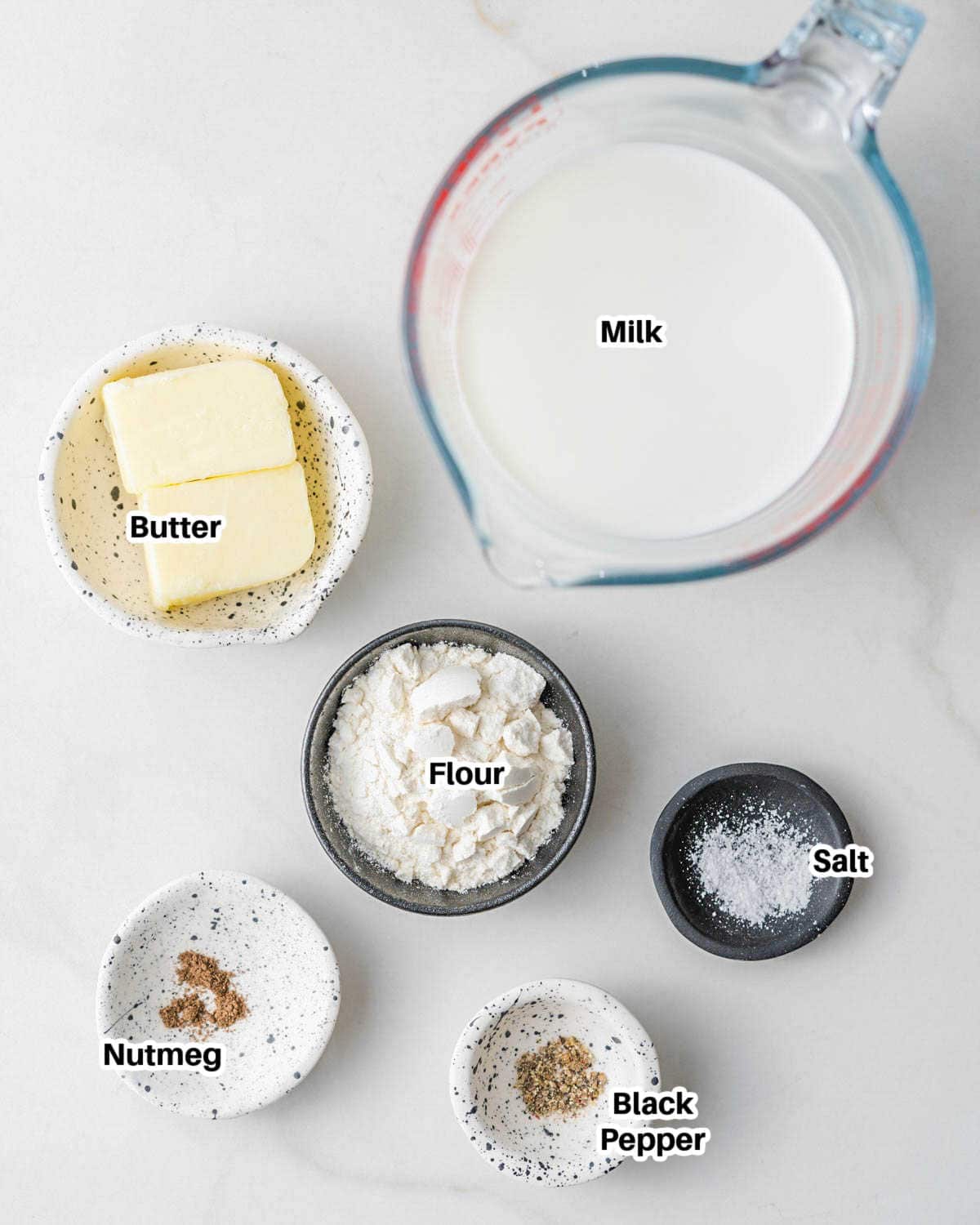 ingredients for bechamel sauce.