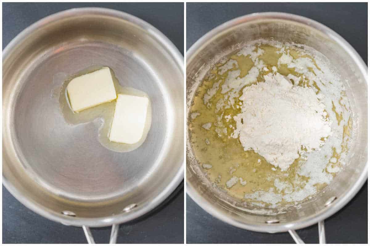 process shot to melt butte in a pan and adding flour.