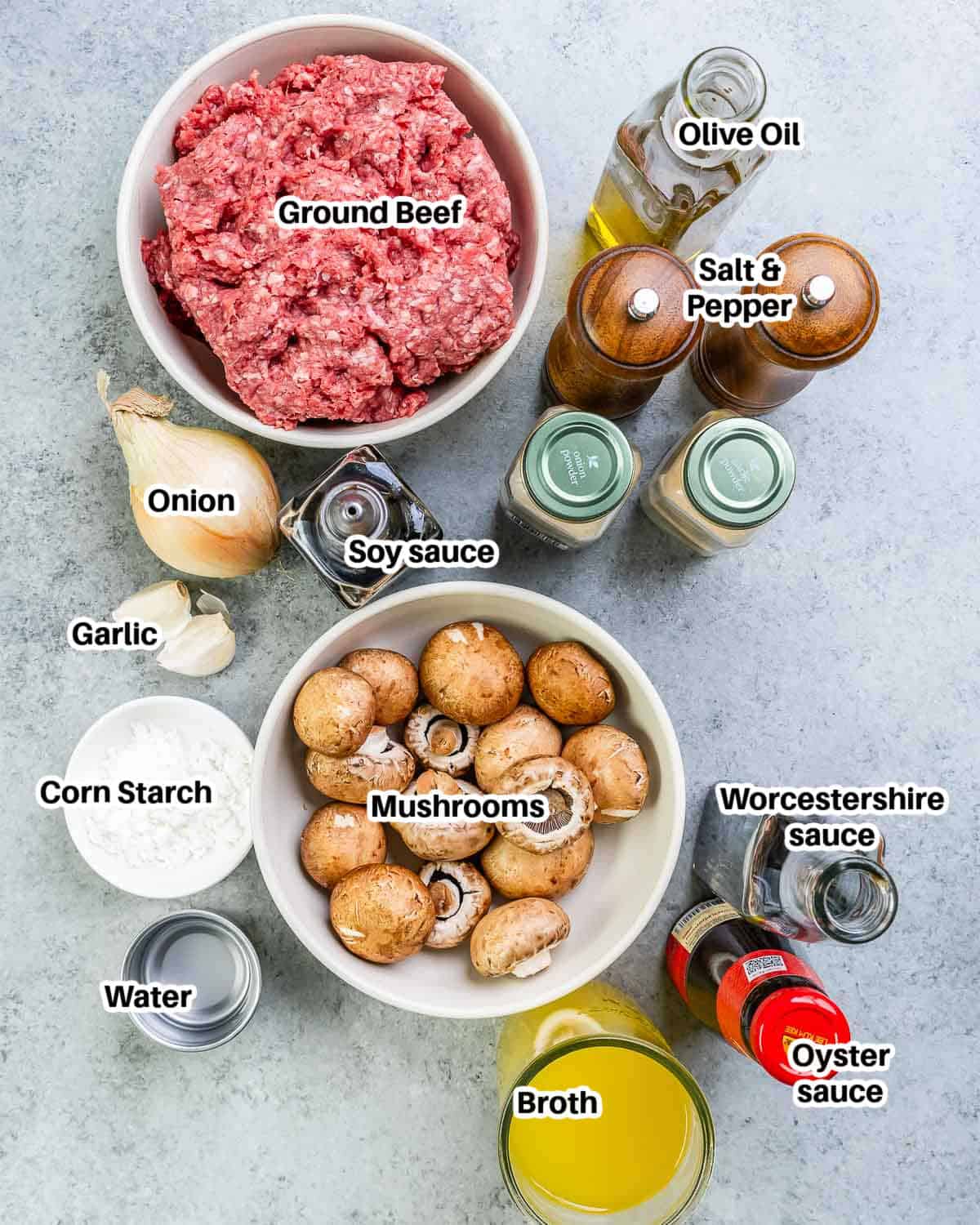 ingredients to make hamburger steaks.