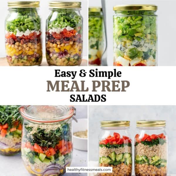 collage image for meal prep salad jars.