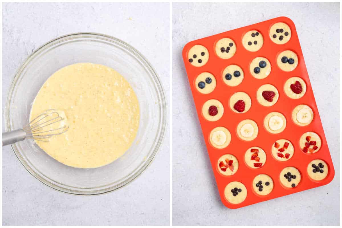 process shot to add the batter into mini muffin silicone molds.