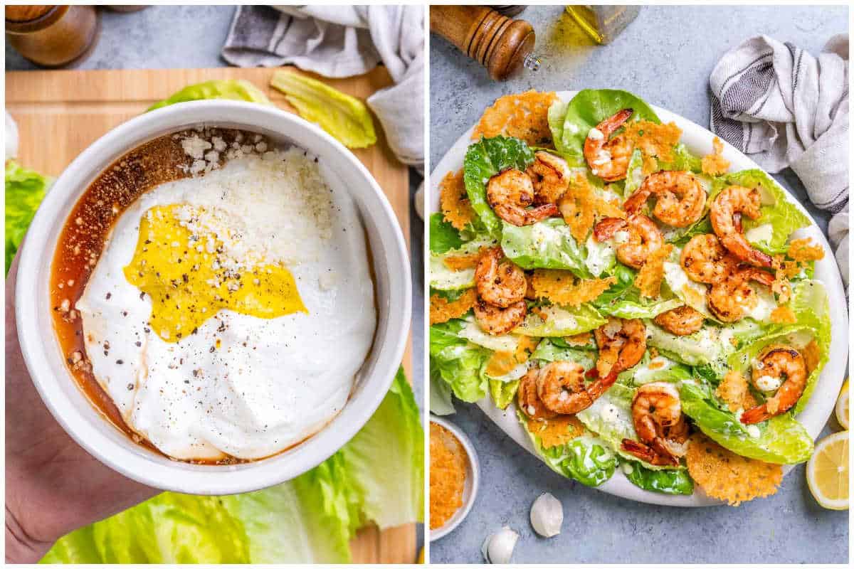 process shot to make the dressing for salad and make shrimp salad.