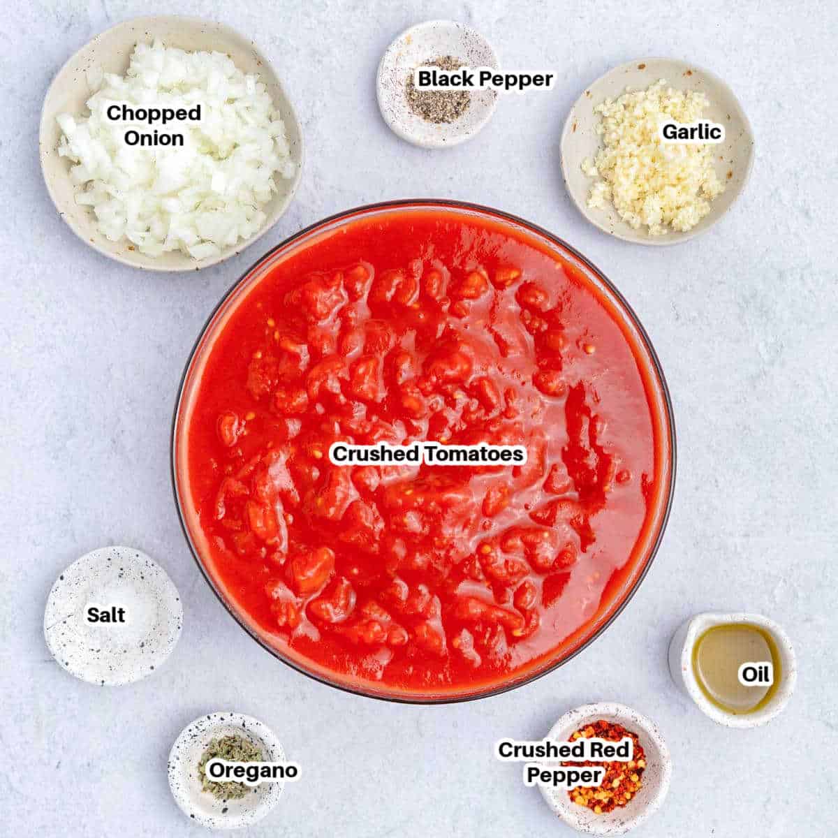 Ingredients for Arrabiata sauce.