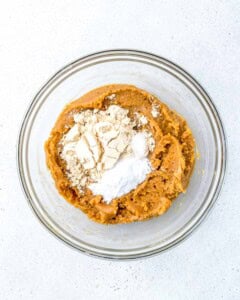 protein powder added over the peanut butter and egg mixture.