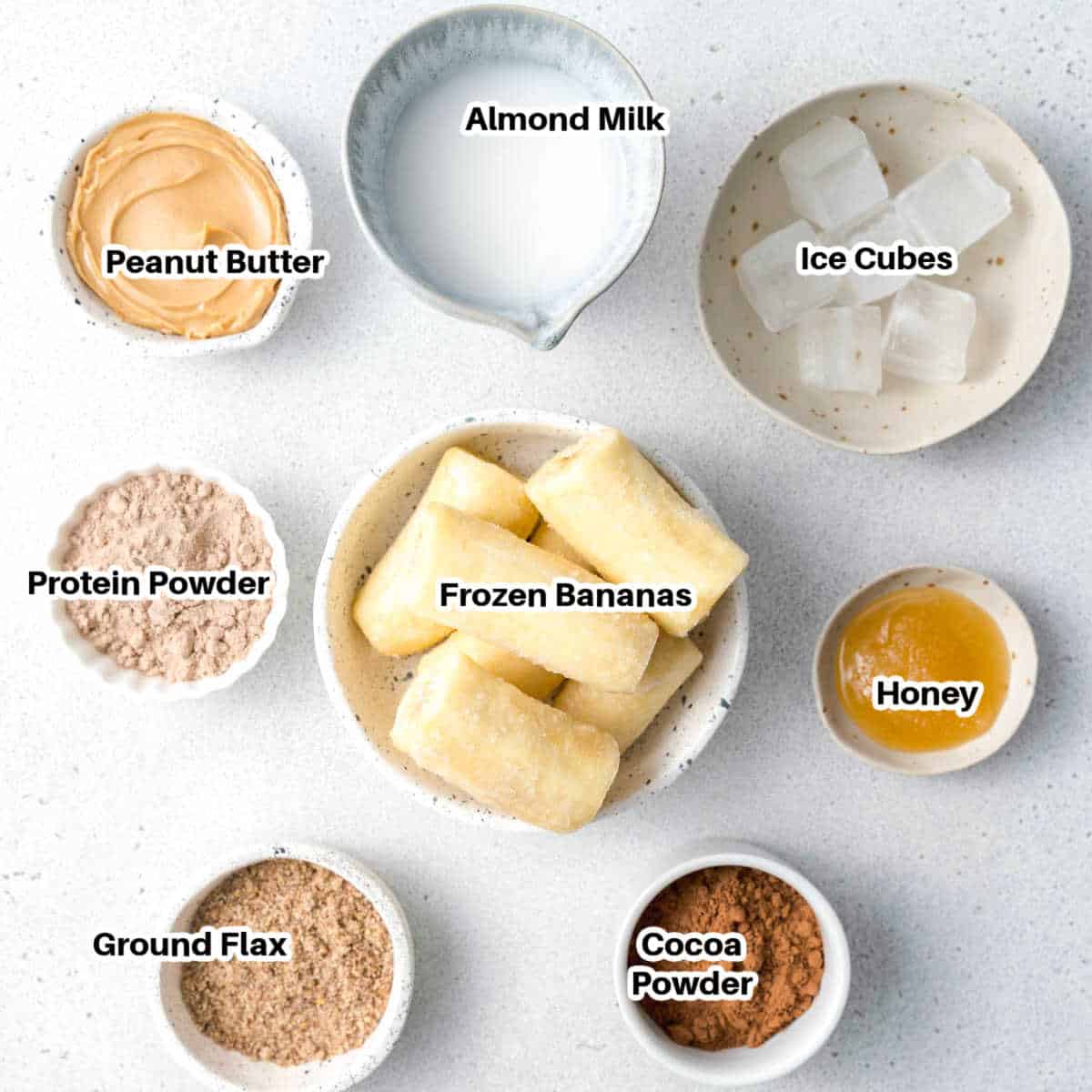 ingredients for Chocolate Peanut Butter Protein Shake 