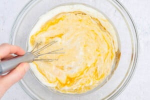 cottage cheese blended with eggs, sugar, and oil.