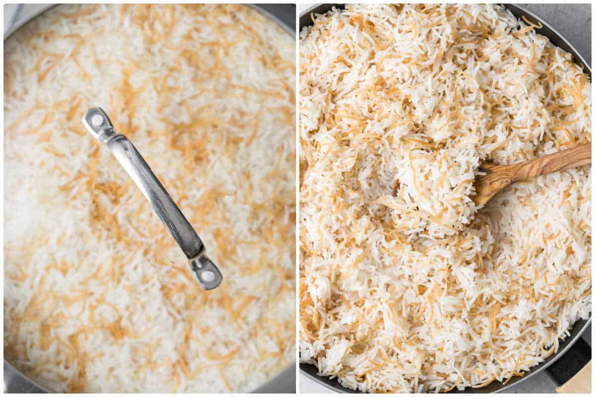 process shot to cook the rice in a pan and cover.
