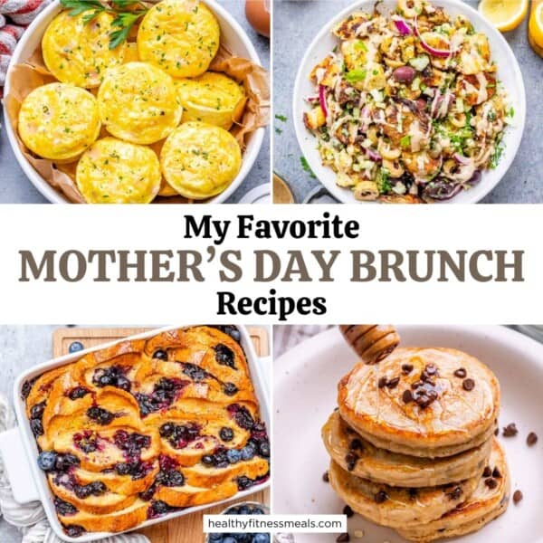 Collage of 4 images for mother's day brunch recipes.