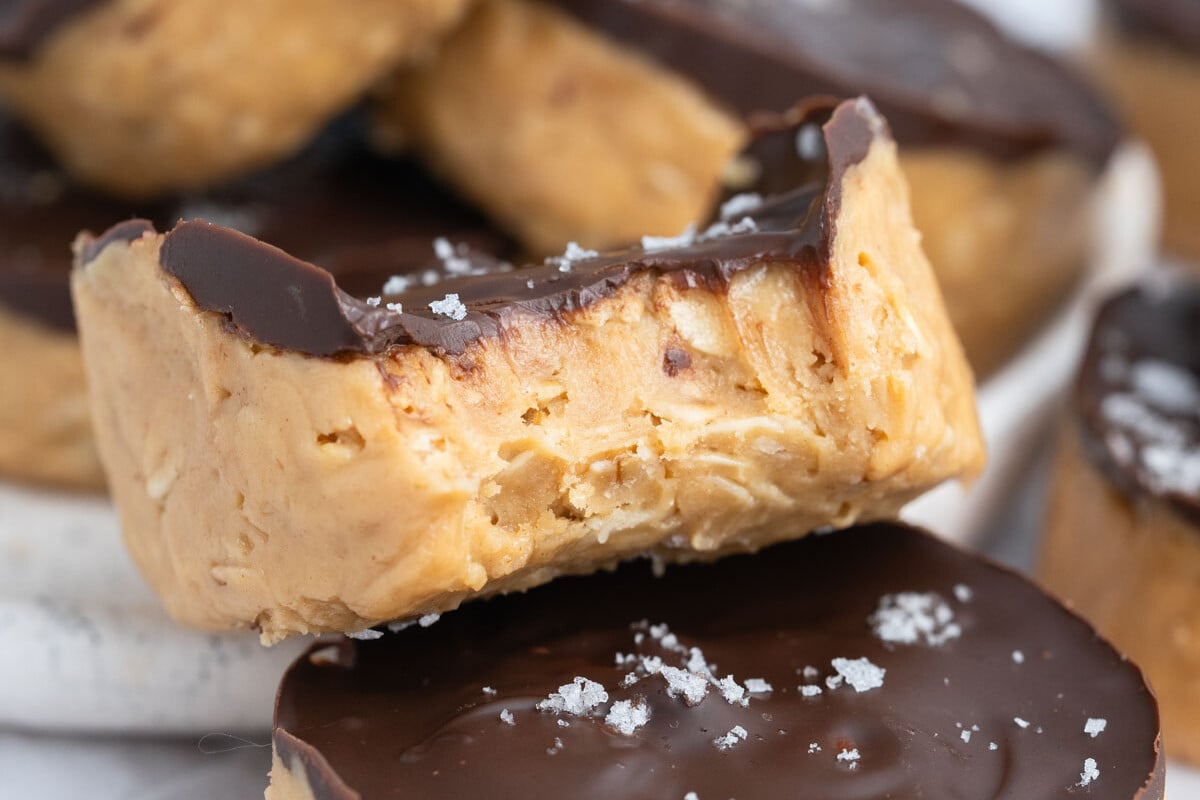 peanut butter oat cups laid over each other.