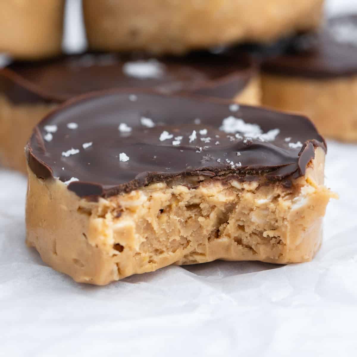 a bite taken off a peanut butter oat cups.