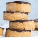 peanut butter oat cups stacked over each other.