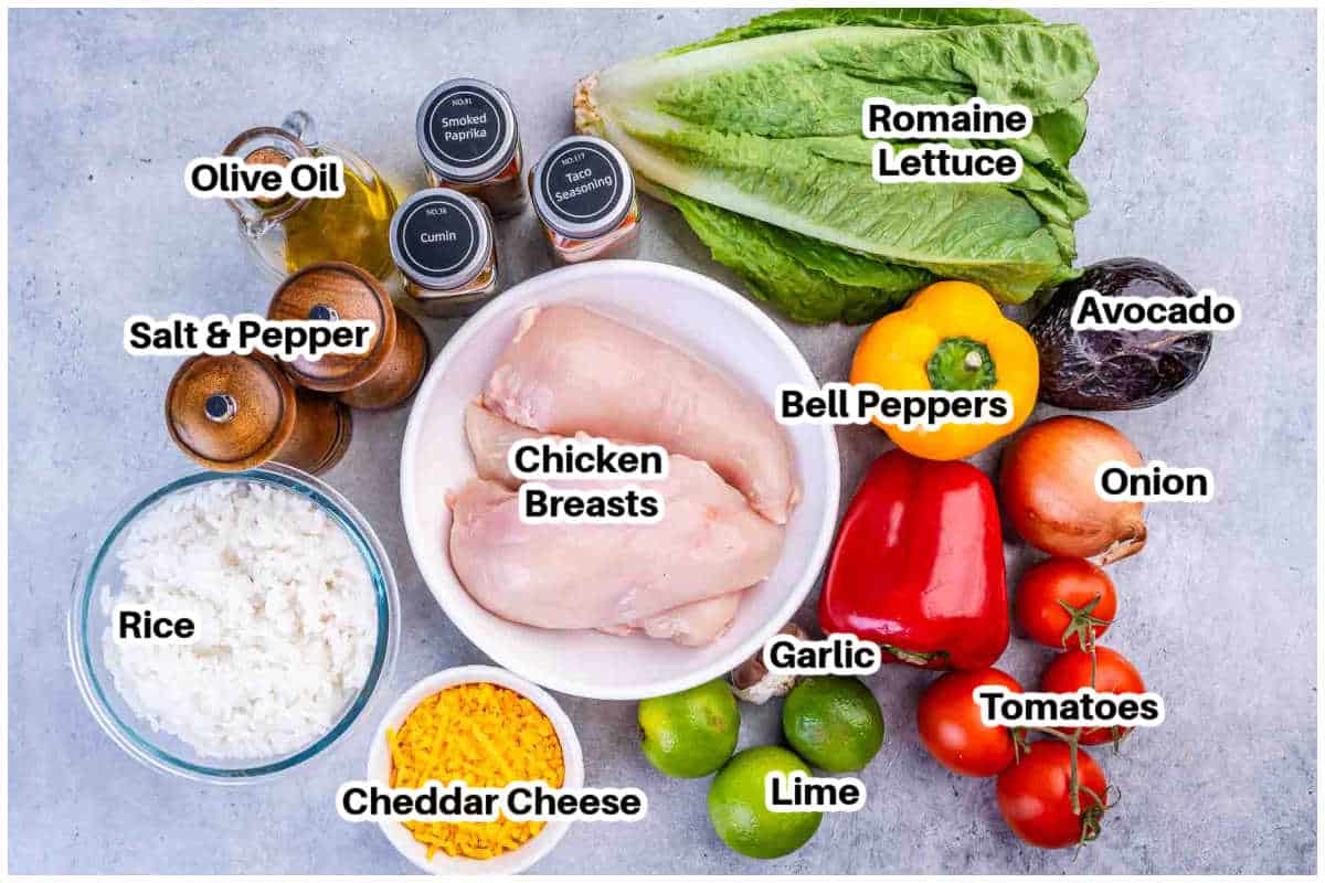 ingredients for chicken fajita bowl.