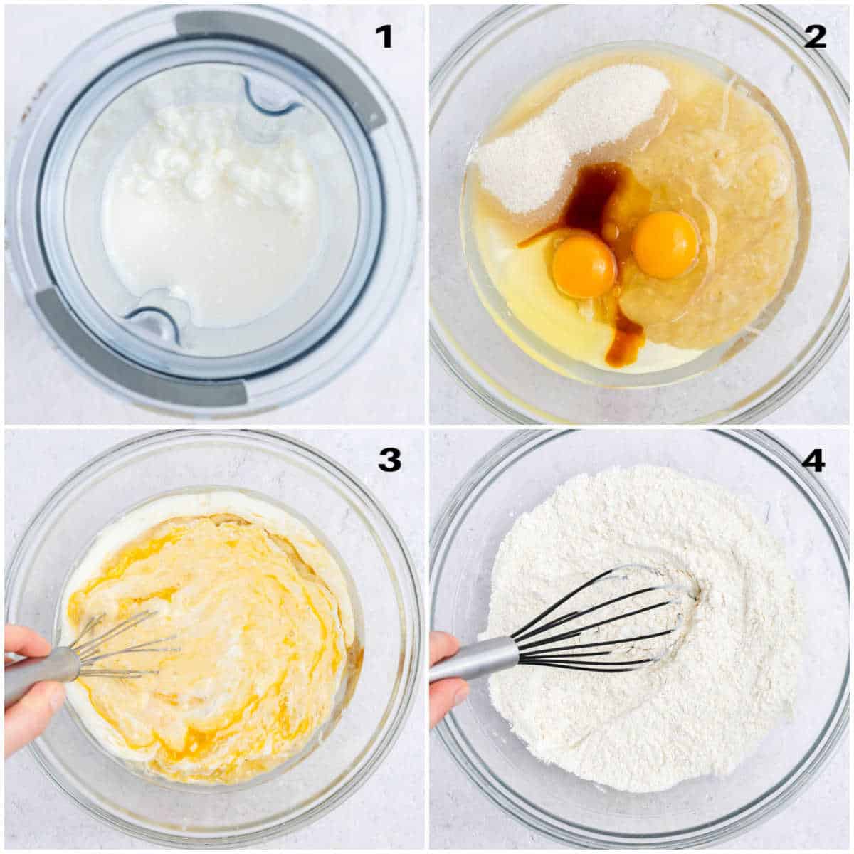 collage for making cottage cheese muffins batter.