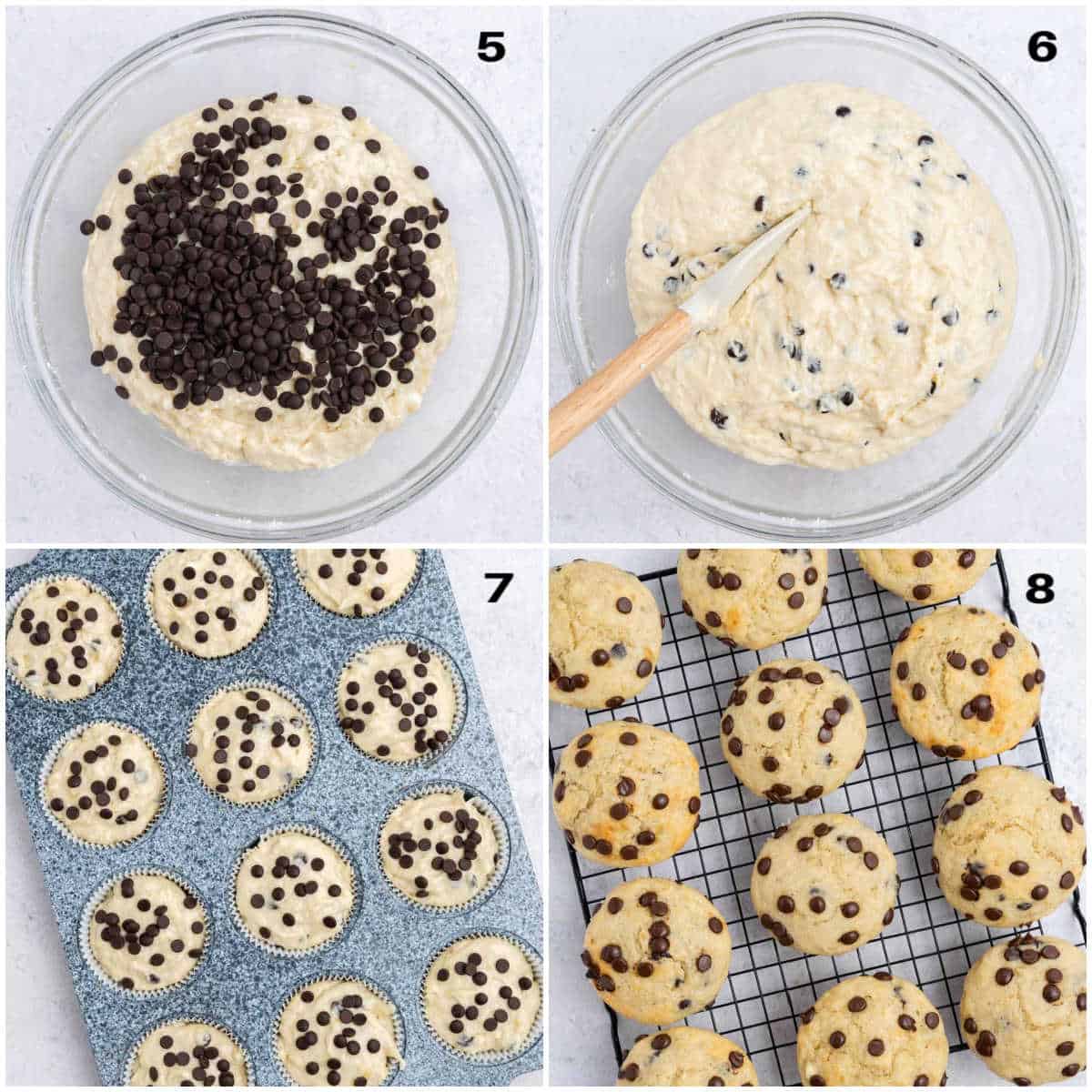 collage for making the cottage cheese muffins and baking in pan.
