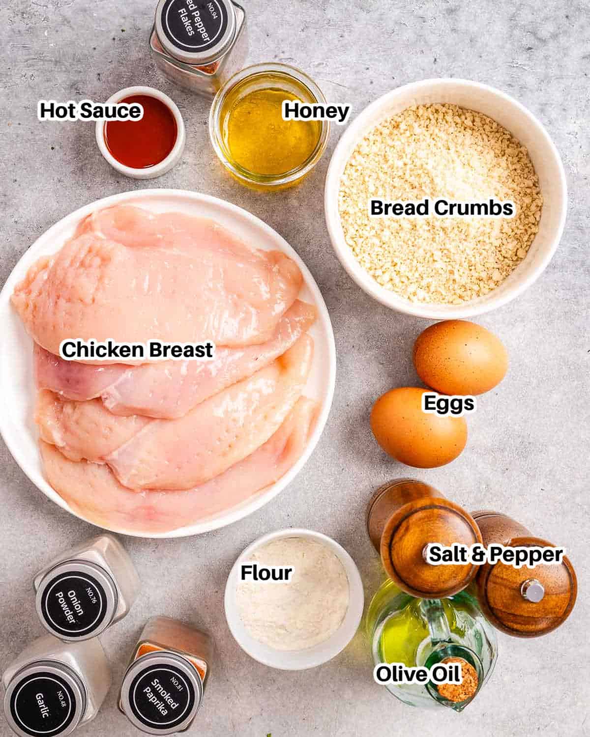 ingredients to make baked hot honey chicken.