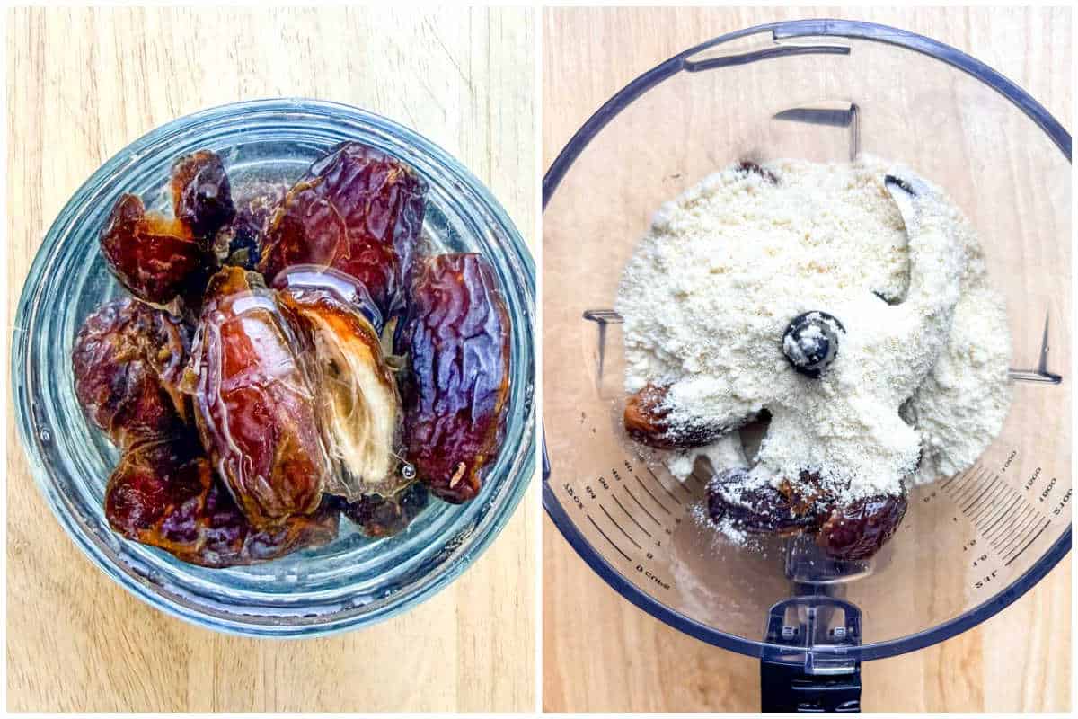 process shot to soak the dates and adding to a food processor with almond flour.