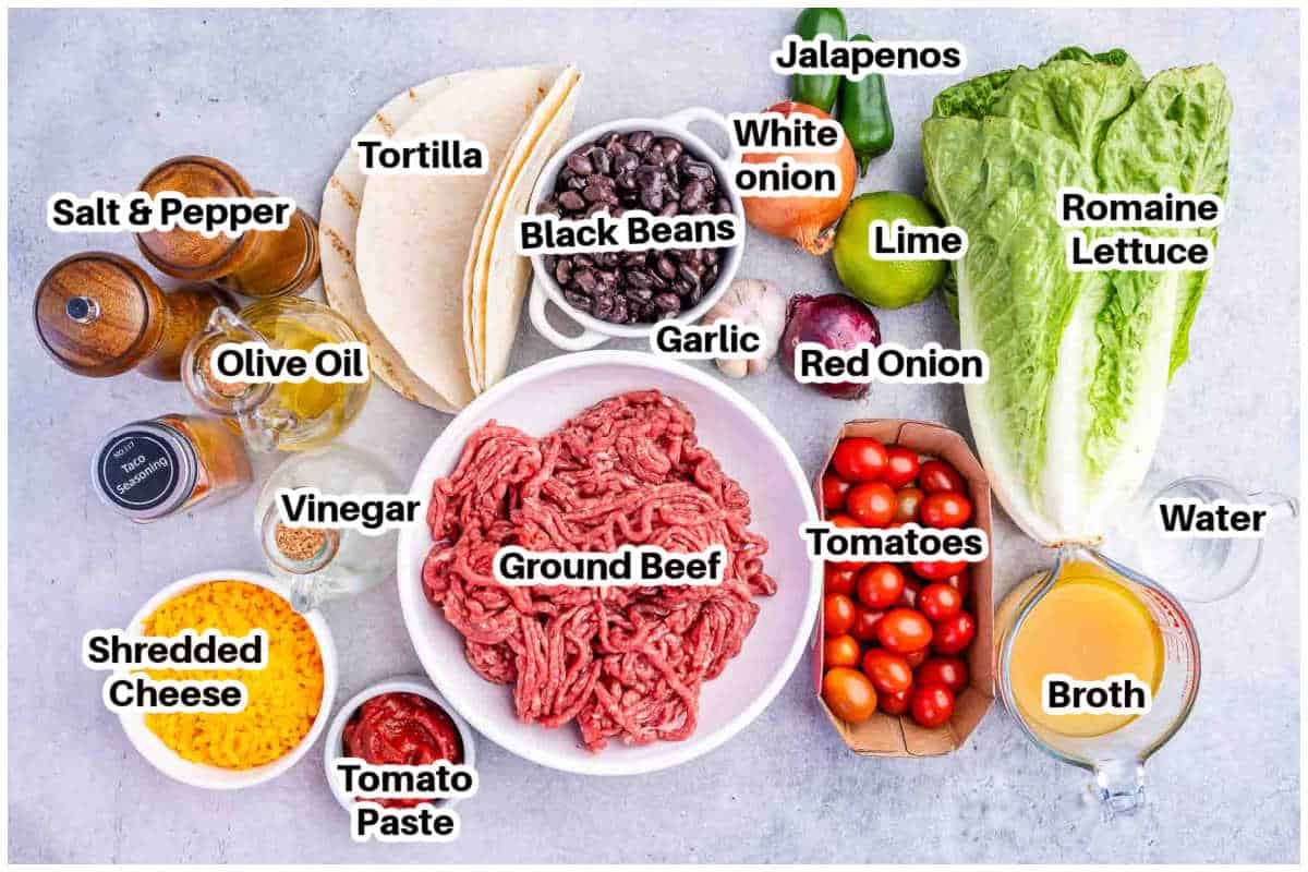 ingredients for beef tacos.