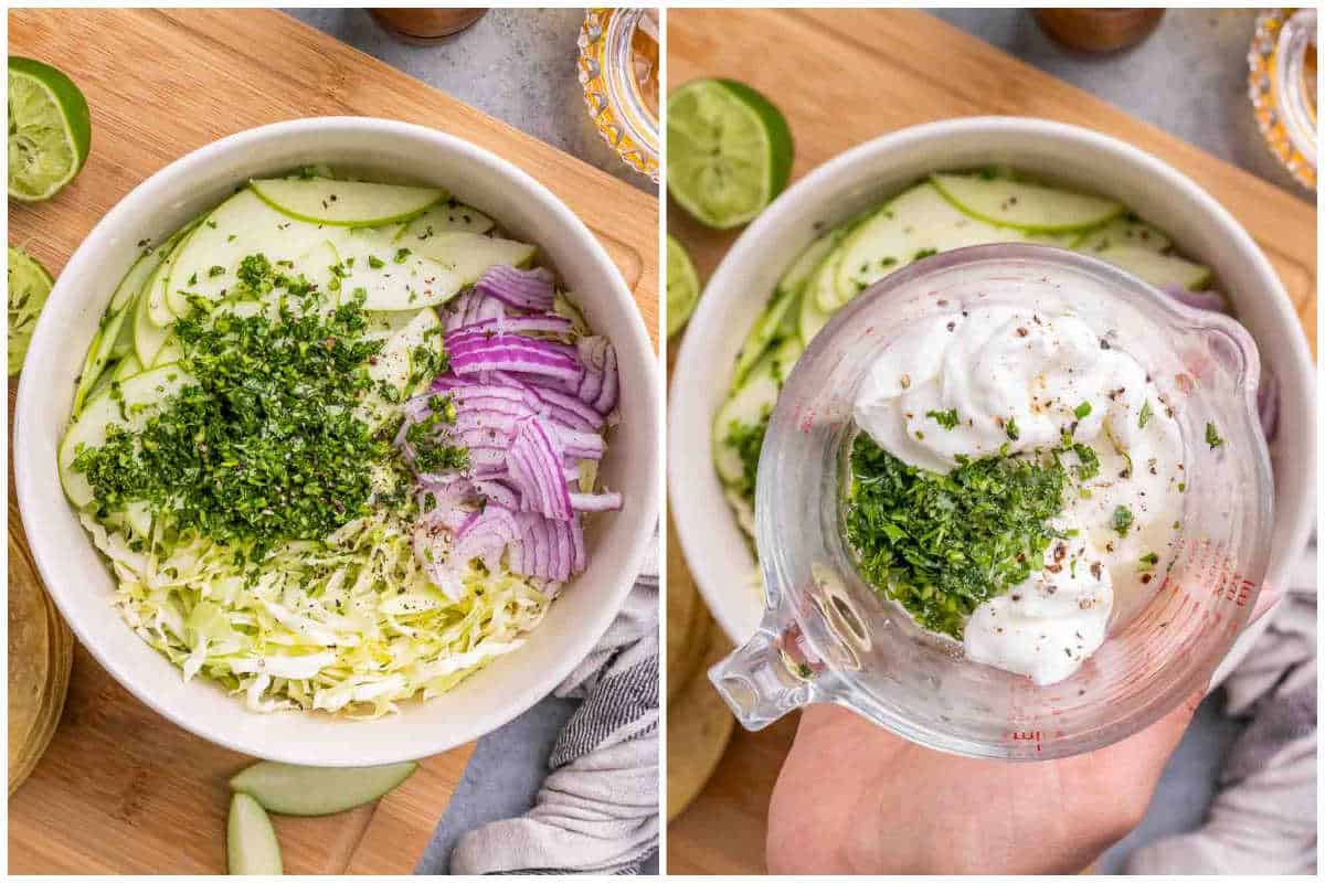 process shot to make the cabbage slaw for the mahi mahi tacos.