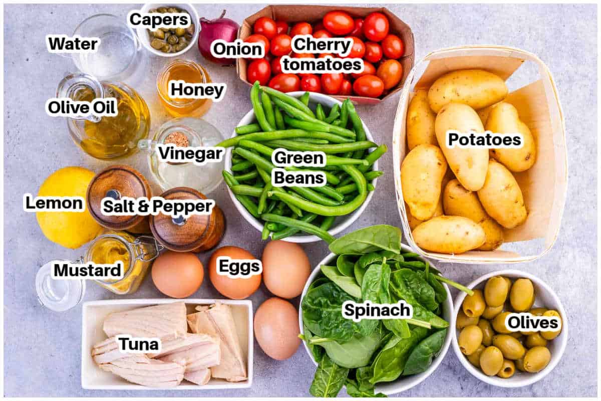 ingredients to make nicoise salad.