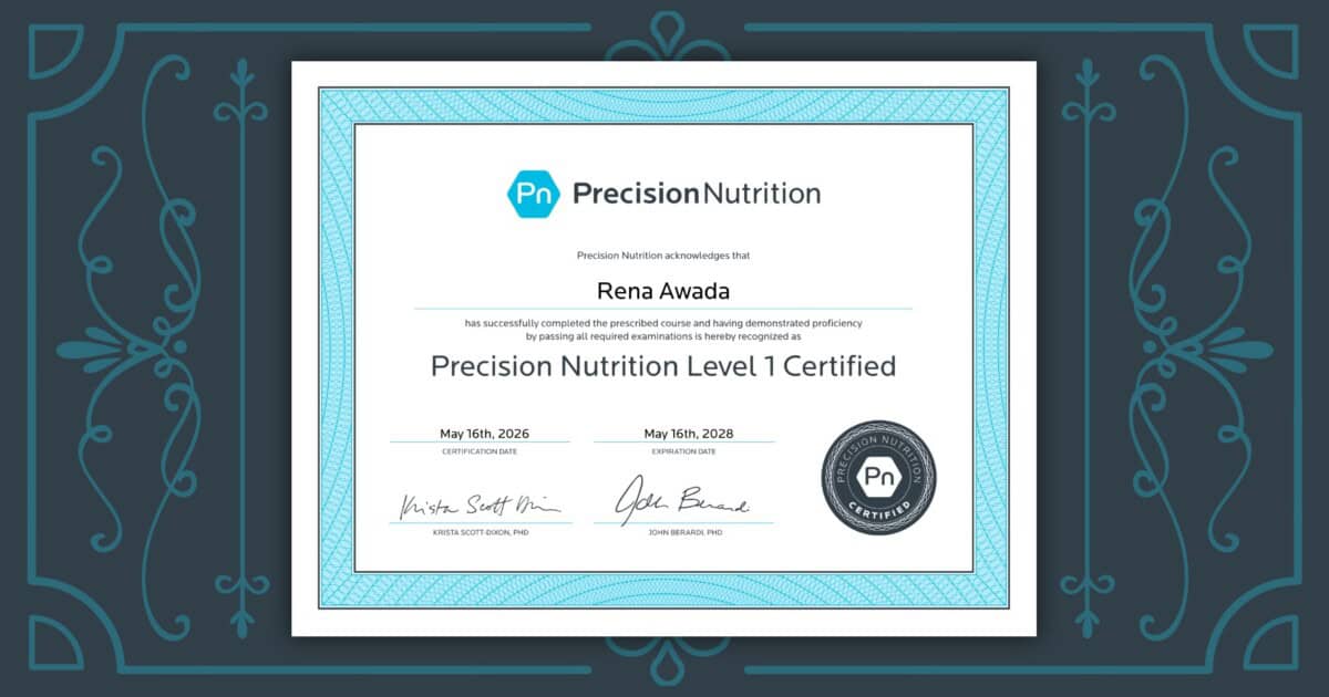 certificate for nutrition coach for Rena Awada