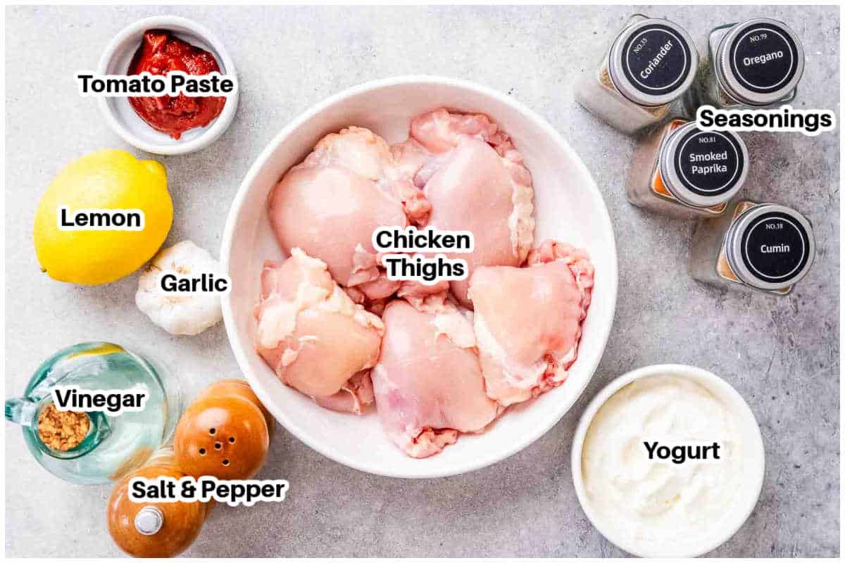 ingredients for yogurt marinated chicken.
