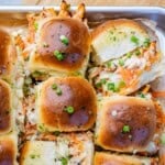 sliders with shredded buffalo chicken in it.