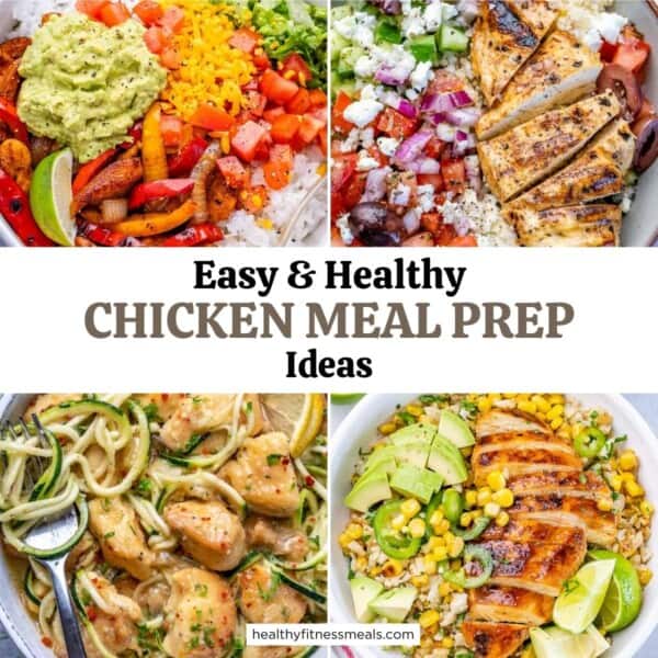 collage for 4 chicken meal prep recipes.