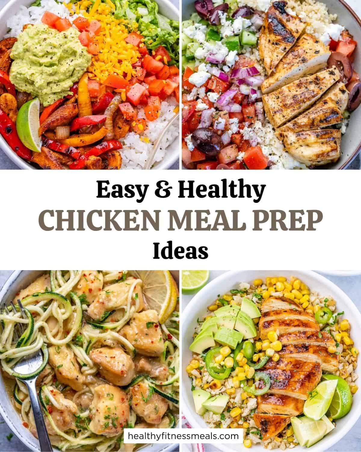 meal prep chicken recipes collage of 4 images.