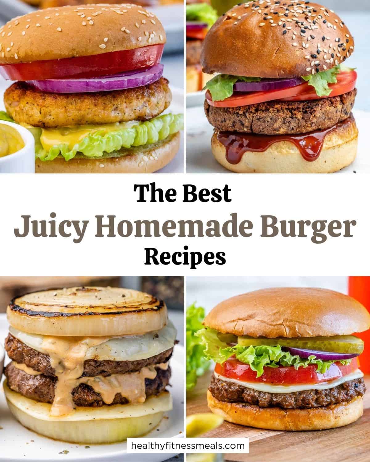 collage for 4 homemade burgers for burger roundup.