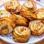 baked potato stacks on a plate.
