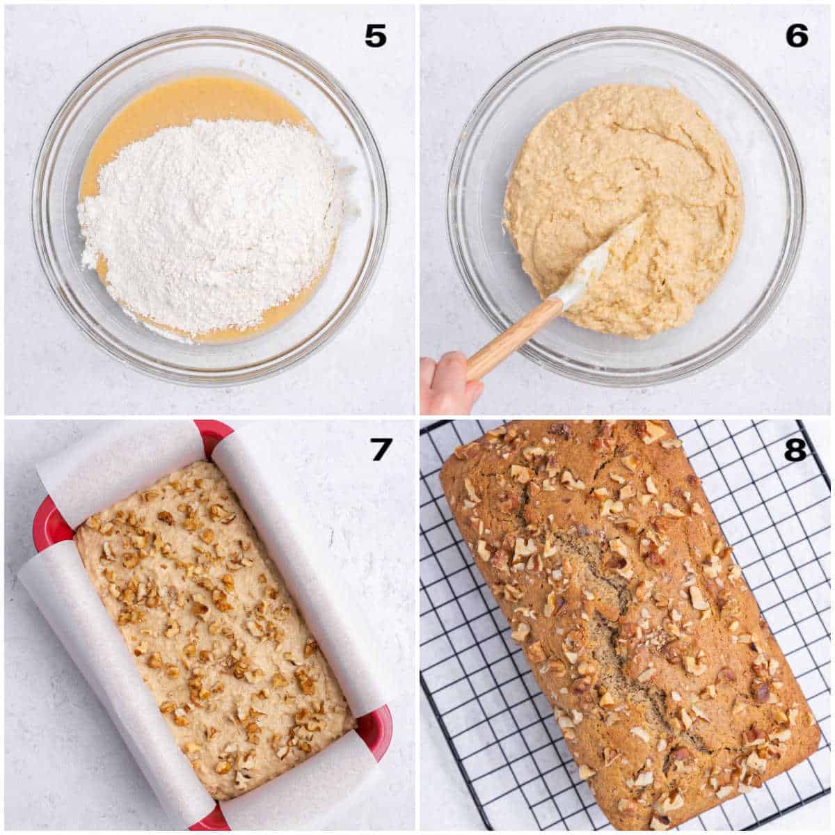 process shot to add batter to the pan and baking.