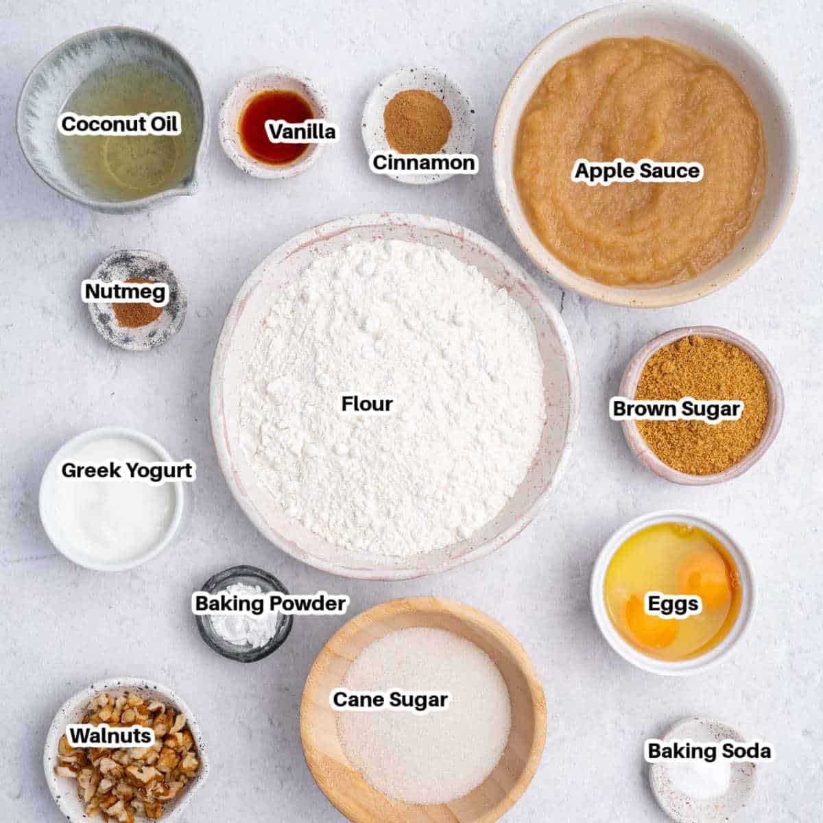 Ingredients for apple sauce bread.