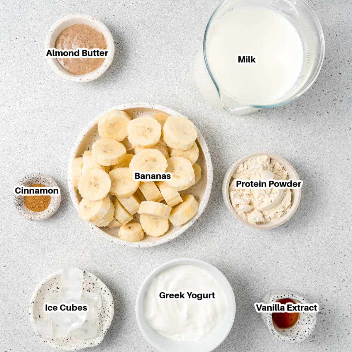 Ingredients for a banana protein shake.