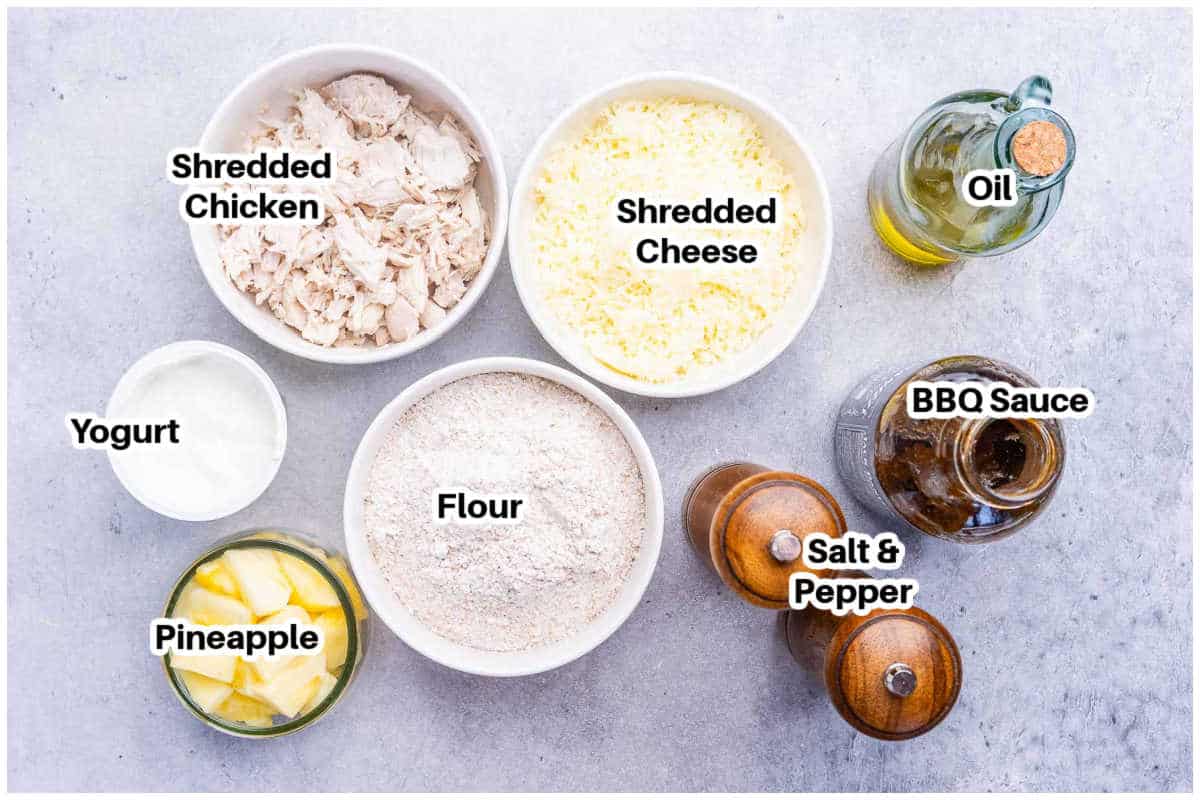Ingredients for BBQ chicken pizza.