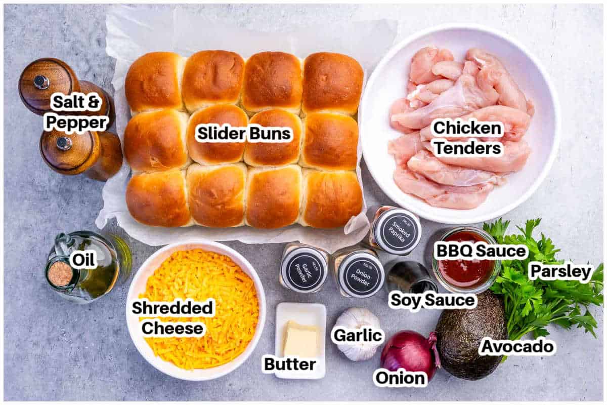 Ingredients for BBQ chicken sliders.