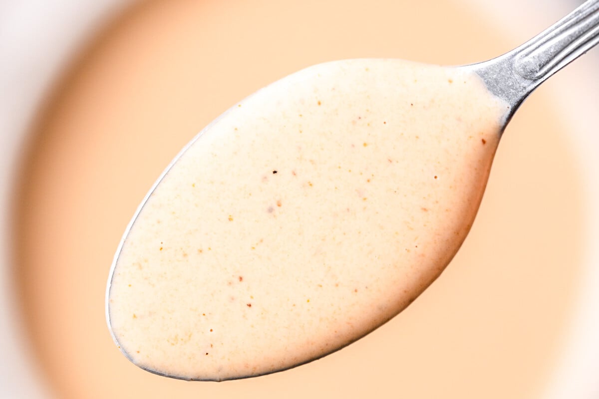 spoonful of cane sauce in a bowl.