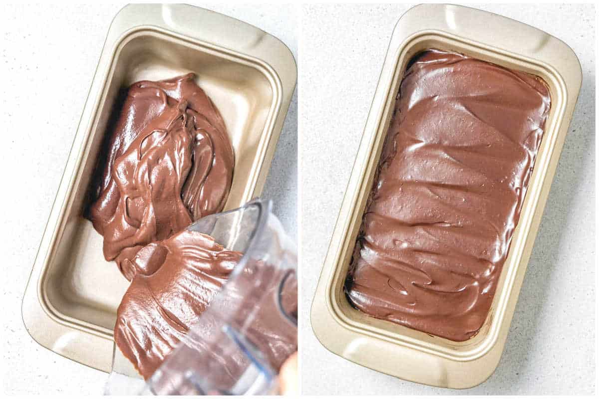 process shot to pour the avocado ice cream batter in a cake pan to freeze.