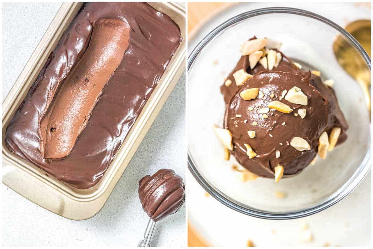 process shot to scoop the ice cream and serve in a cup.