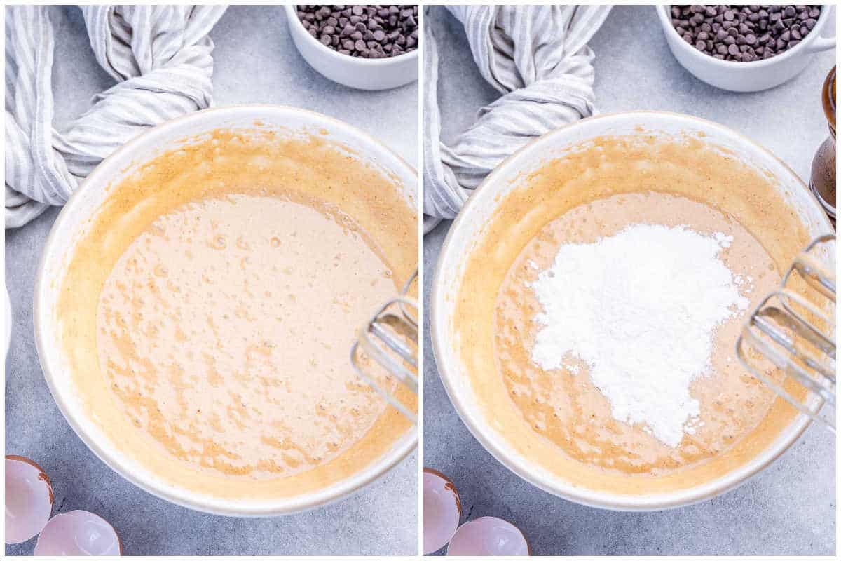 process shot to make the dough by adding the flour and cornstarch and then mixing.