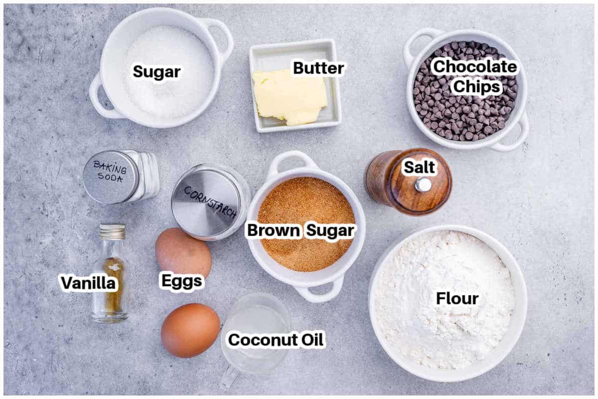 ingredients for chocolate chip cookie bars.