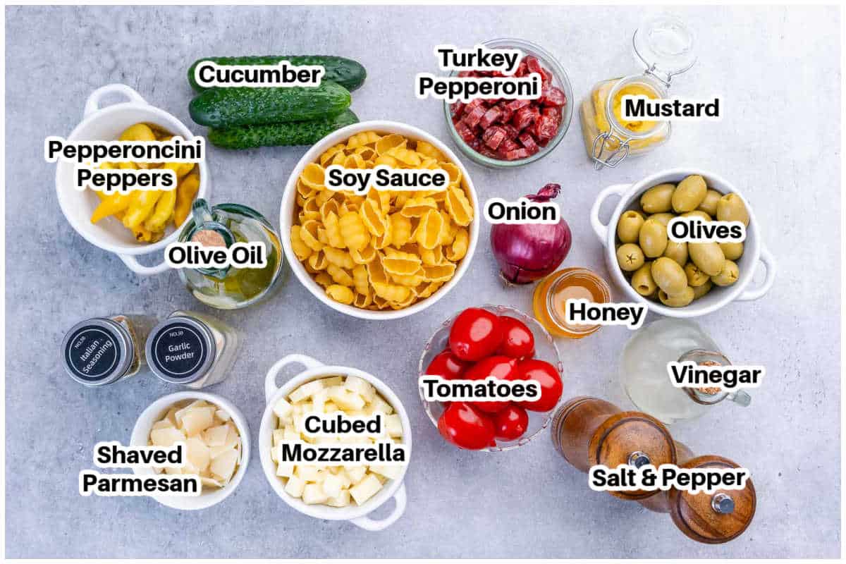 ingredients for crispy pasta salad.