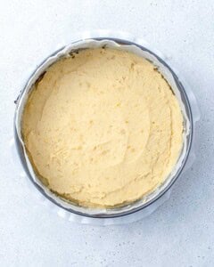 cake batter added to a spring form pan.