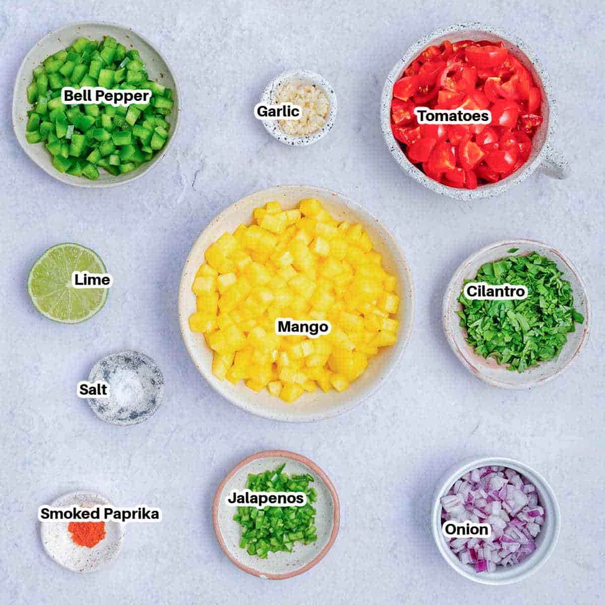 ingredients for mango pico de gallo.