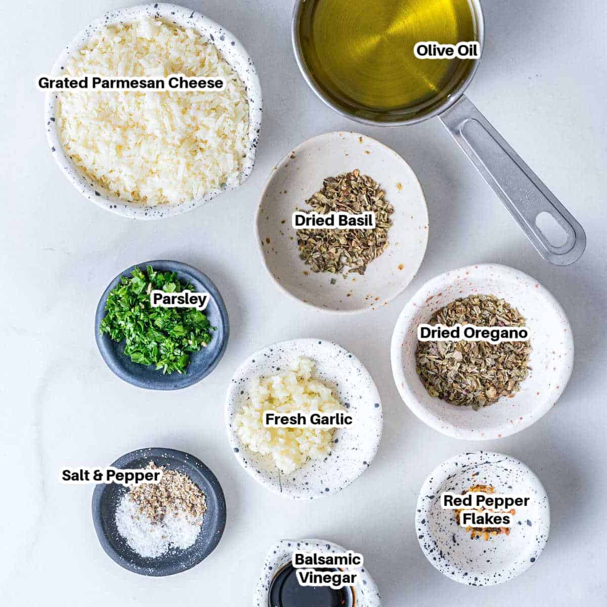 ingredients to make olive oil bread dip.