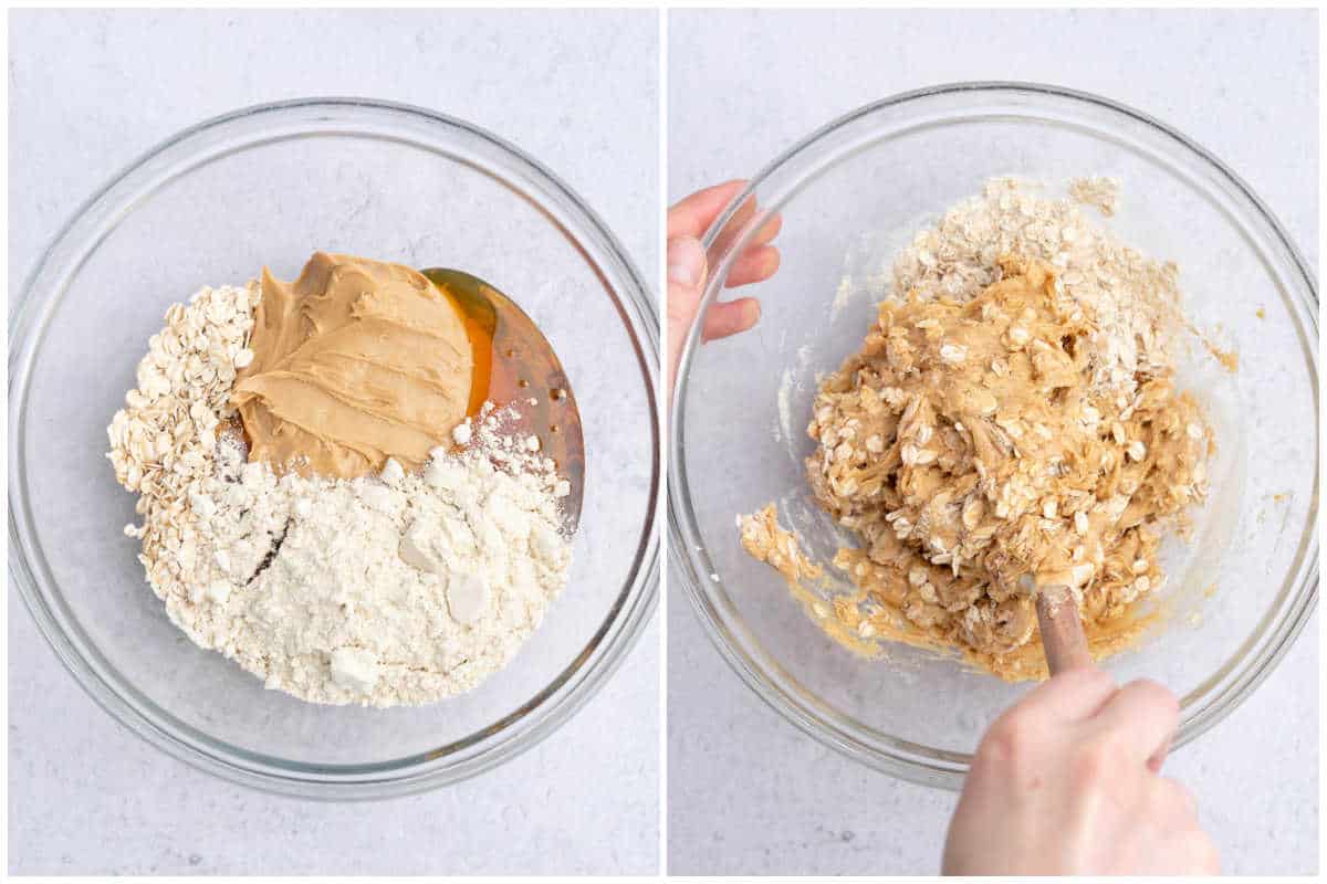 making the base dough for the peanut butter oat cups.