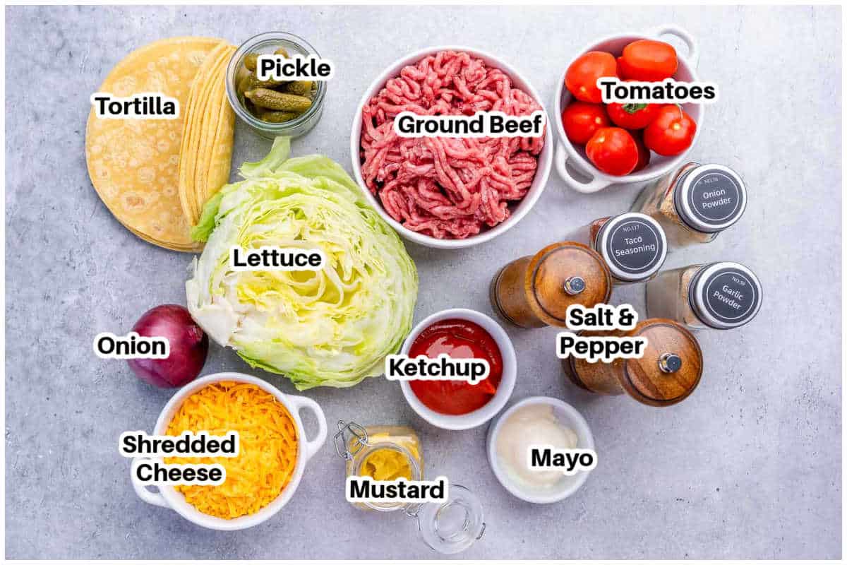 ingredients for smash burger tacos.
