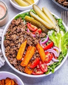 assembled cheeseburger bowl.