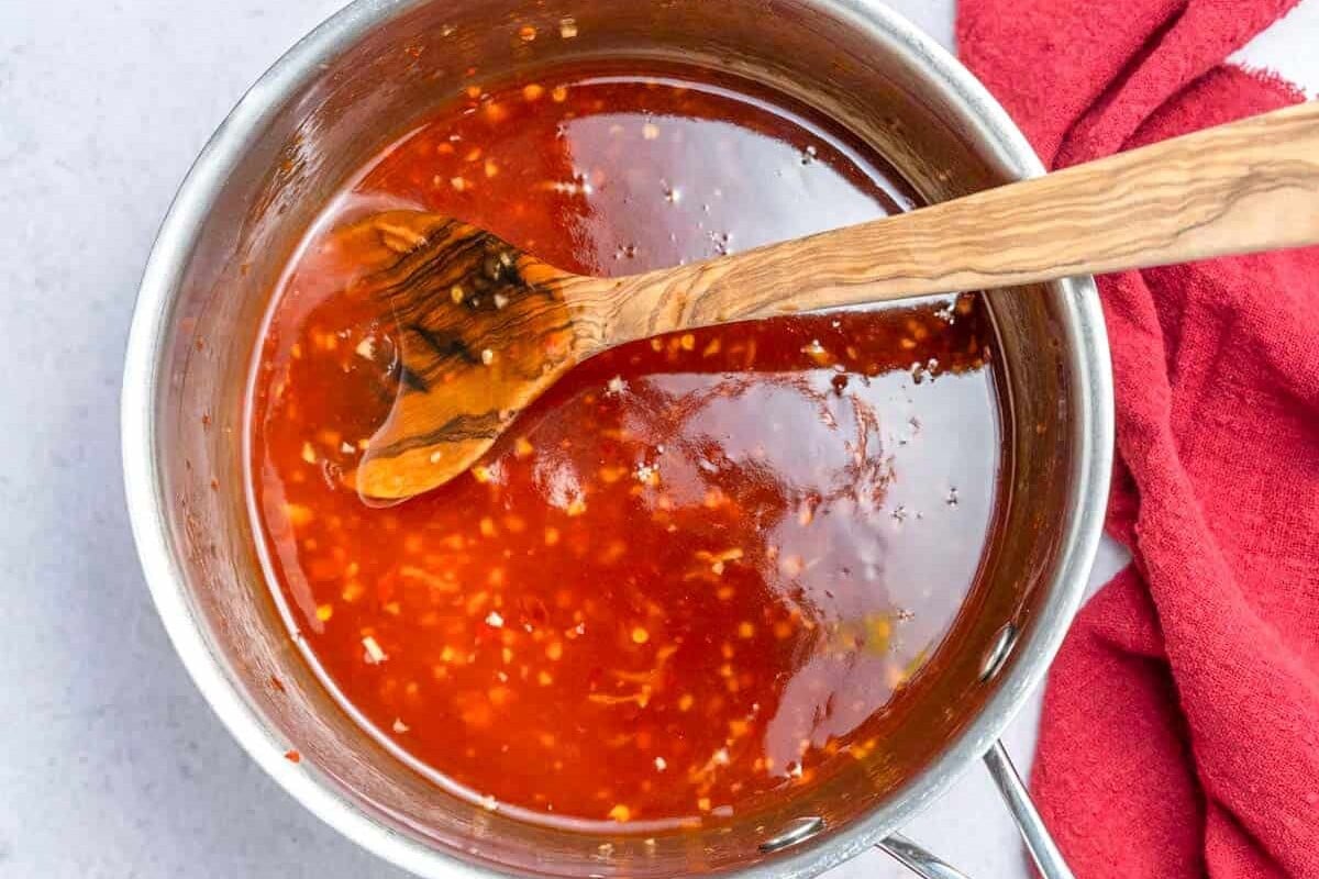 Sweet chili sauce in a pan.